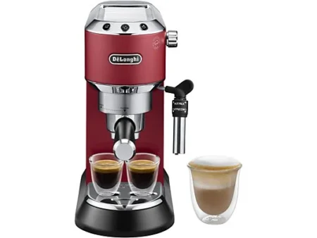 Cafetera express - De'Longhi Dedica EC685.R, 1300 W, 15 bar, Thermoblock, Espresso manual, Función 2 tazas, Rojo