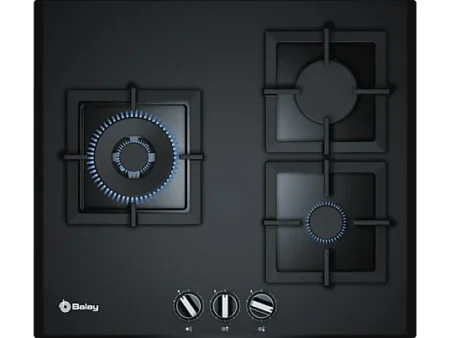 Placa de gas - Balay 3ETG663HN NAT, 3 zonas, Gas natural, Vidrio templado, Negro