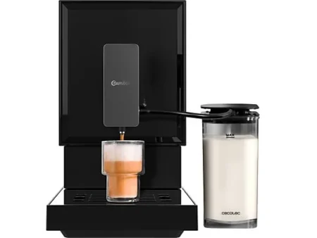 Cafetera superautomática - Cecotec Cremmaet Latte, 19 bar, 1470 W, Thermoblock, Plug&Play, 5 niveles, Autolimpieza, Tanque de leche, Negro