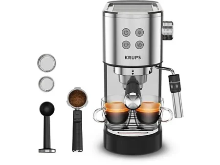 Cafetera express - Krups Virtuoso+ XP444C, 1400 W, 15 Bar, 1 L, Thermoblock, Apagado automático, Acero Inox