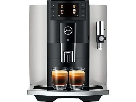 Cafetera superautomática - Jura E8, 15 bar, 1450W, 2 tazas, 17 programas, Pantalla a color, Platino