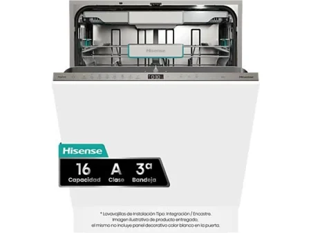 Lavavajillas integrable - Hisense HV673A65, 16 servicios, 7 programas, 59.8 cm, Tercera Bandejea, Wi Fi, Sin Panelar