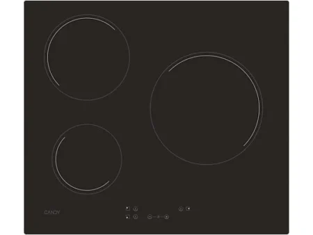 Placa vitrocerámica - Candy Timeless CH63CC4U2, 3 Zonas, Zona grande 25 cm, Float glass, 60 cm, Negro