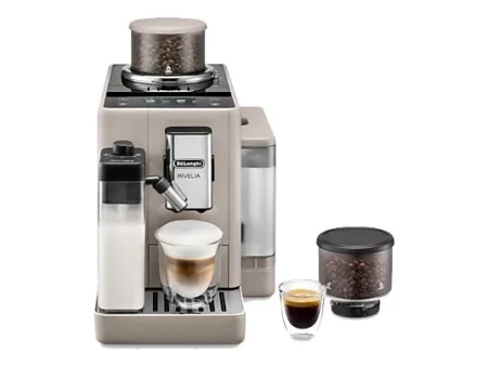 Cafetera superautomática - De'Longhi Rivelia EXAM440.55.BG, 1450W, 19bar, Molinillo integrado,LatteCremaHot, Depósito leche, Táctil, 16 recetas, Beige