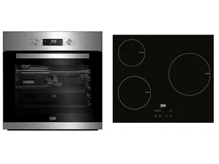 Pack Horno + Placa - Beko BBSE12340XD, Horno Multifunción, 72 l, Placa Inducción, 3 zonas, 59 cm, Negro