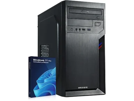 PC Sobremesa - HYPER BYTE Office Pc - para multimedia / negocios, AMD Athlon PRO 300GE, 8 GB RAM, 240 GB SSD, Sin tarjeta gráfica, Windows 11 Pro, Negro