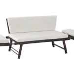 Sofá de jardín - OUTSUNNY Sofá cama de ratán 129x63x67cm, hasta 220,00 kg, Marrón y Beige