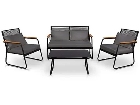 Conjunto de jardín - MC-HAUS OLBIA SET DARK GREY, Mesa + Sofá + 2 Sillones, montaje fácil, Gris oscuro